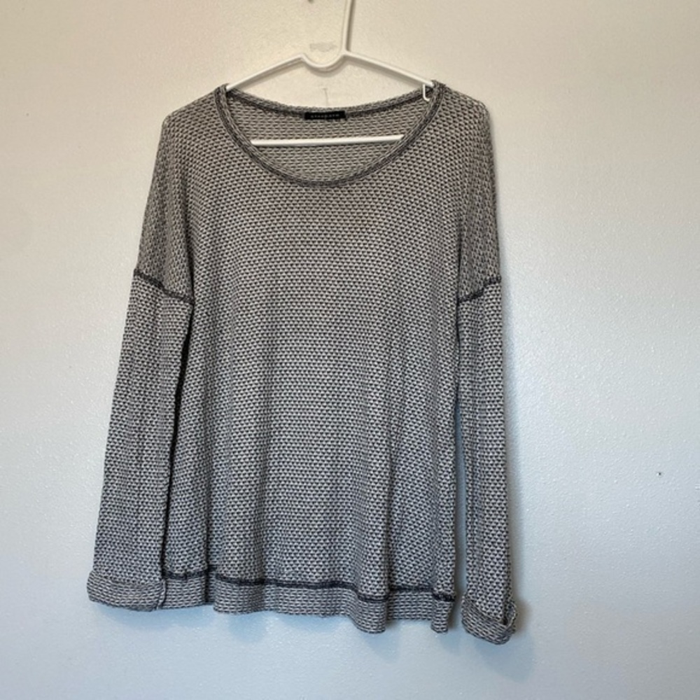 Staccato black and white brown elbow rayon blend long sleeve shirt-medium